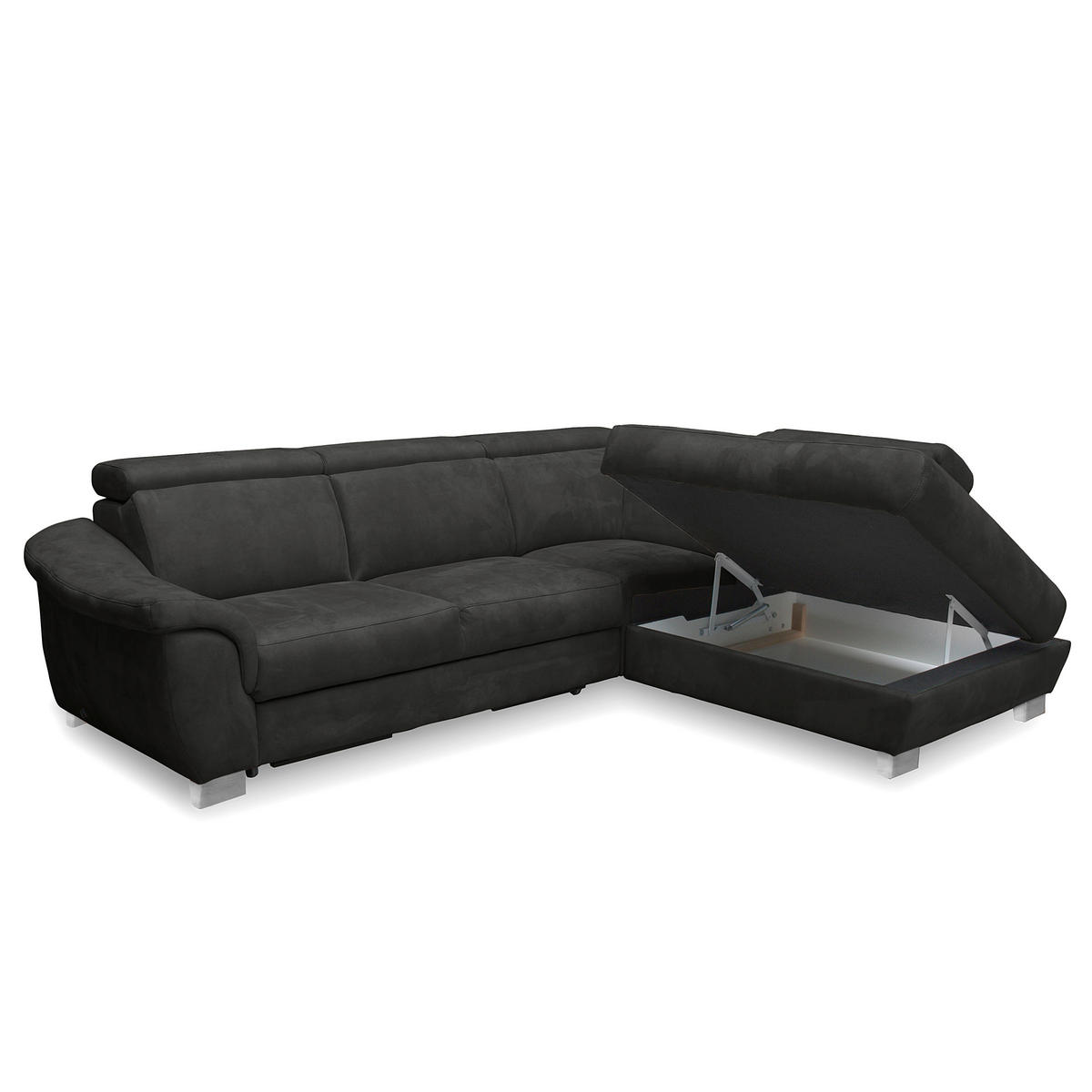 ECKSOFA Anthrazit Mikrofaser Rücken echt, Relaxfunktion, Kopfteilverstellung  - Chromfarben/Anthrazit, Design, Textil/Metall (276/238cm) - Livetastic