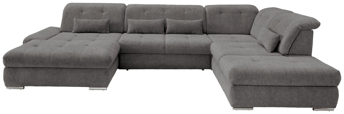 WOHNLANDSCHAFT in Chenille Braun, Grau  - Chromfarben/Braun, Design, Textil/Metall (195/376/254cm) - Livetastic