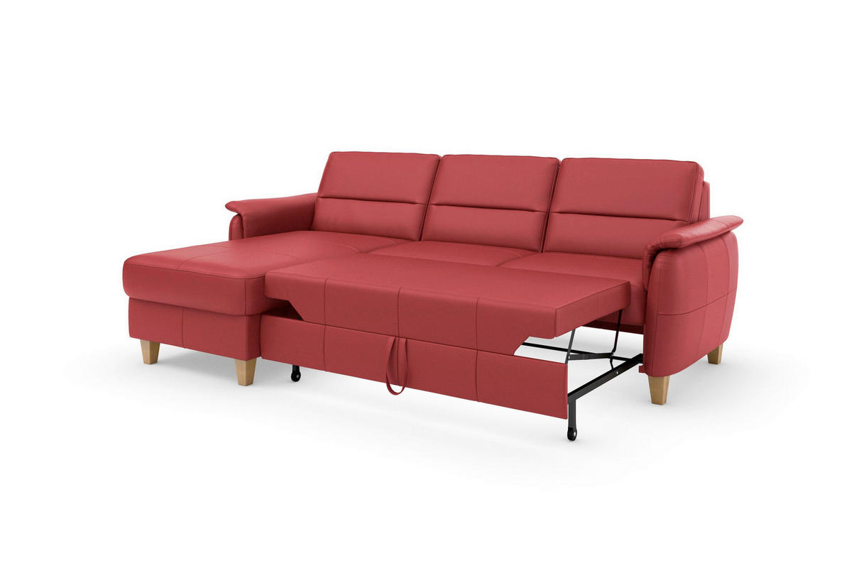 ROHOVÁ SEDAČKA, koža, červená - farba duba/červená, Basics, koža/drevo (163/244cm) - Sit & More