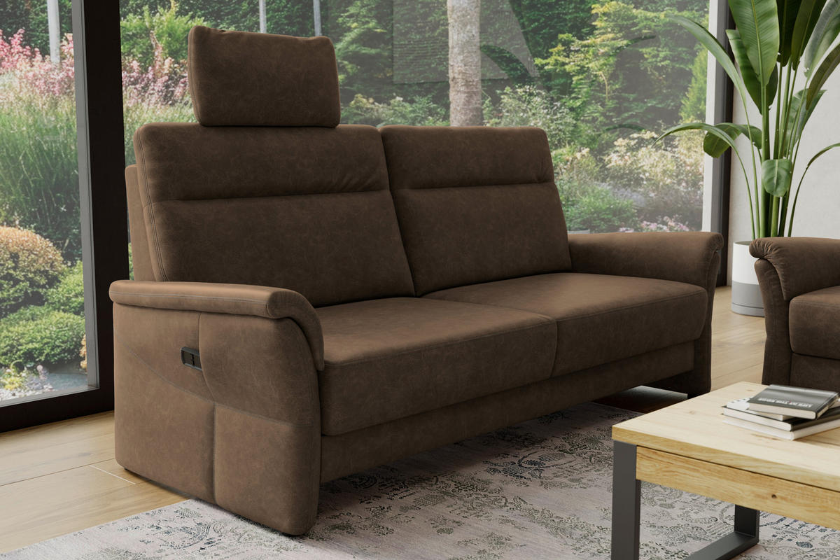 3,5-SITZER - Schwarz/Braun, Konventionell, Kunststoff/Textil (205/98/91cm) - Elegando