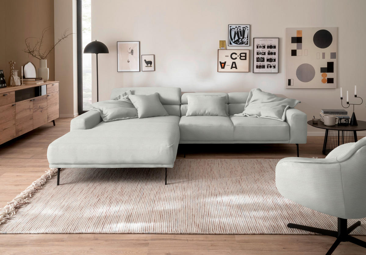 ECKSOFA  in Cord Grauweiß  215-217/293 cm  - Grauweiß/Schwarz, Design, Textil/Metall (215-217/293cm) - Schöner Wohnen