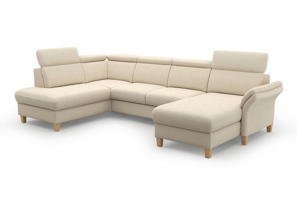 WOHNLANDSCHAFT GLENDALE E Sandfarben Chenille  - Sandfarben/Eichefarben, KONVENTIONELL, Holz/Textil (193/321/166cm) - Sit & More