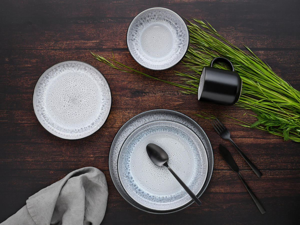 KOMBISERVICE Schwarz, Hellgrau Nordic Fjord Frost 16-teilig 4 Personen  - Hellgrau/Schwarz, Basics, Keramik (38/31/38cm) - Creatable