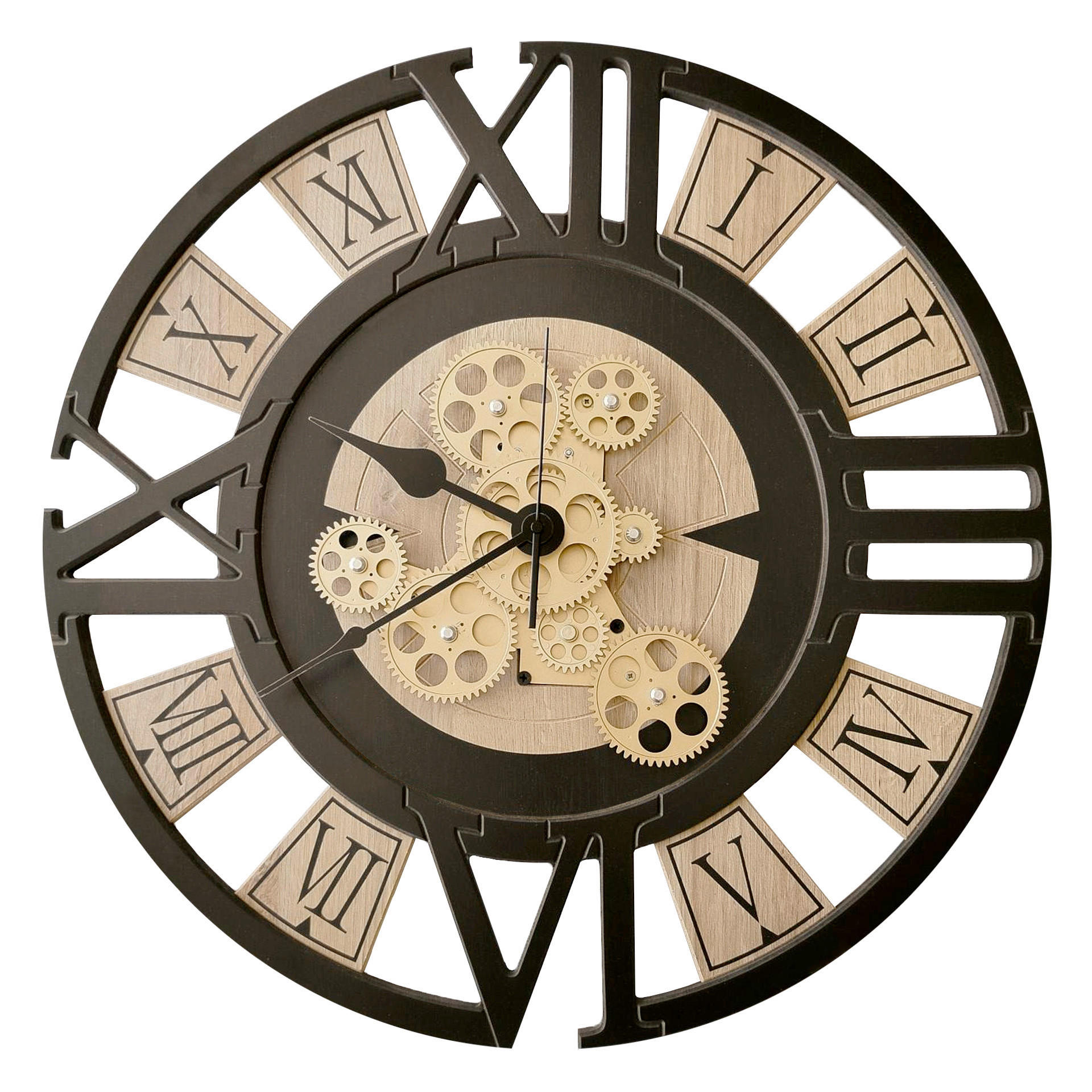 WANDUHR - Schwarz, Eichefarben, Goldfarben  - Eichefarben/Goldfarben, Basics, Holz/Kunststoff (57cm)