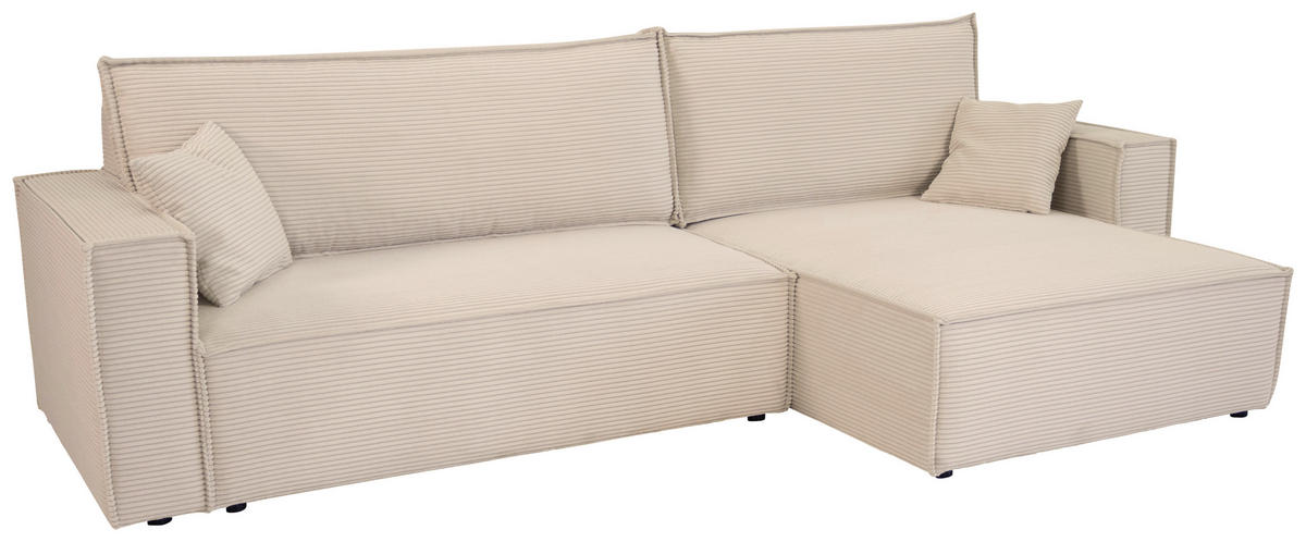 ECKSOFA inkl. Funktionen Beige Cord  - Beige/Schwarz, Design, Textil (267/141cm) - Xora