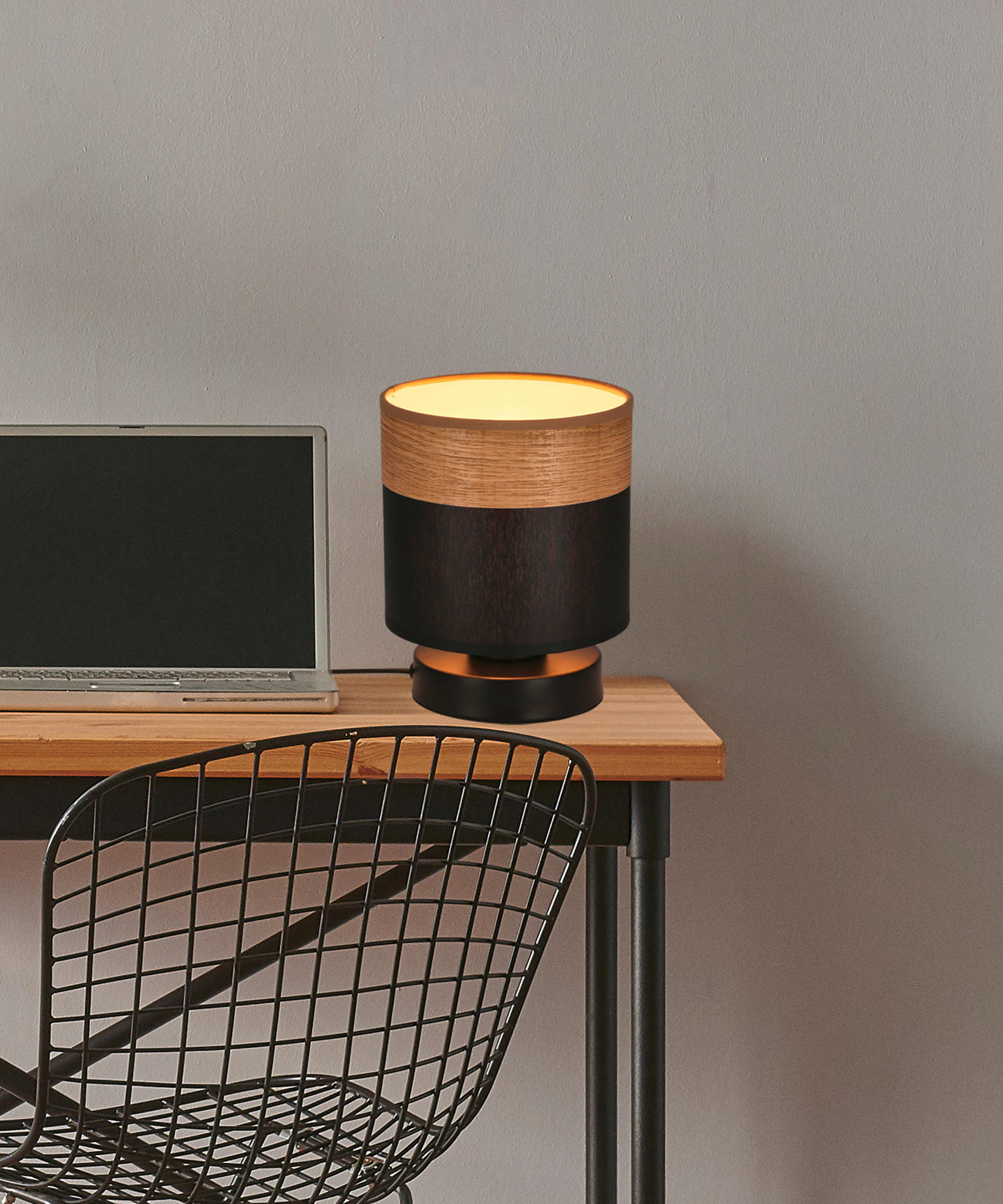 BORDSLAMPA Porto 15/18 cm   - svart/ekfärgad, Natur, metall/textil (15/18cm)