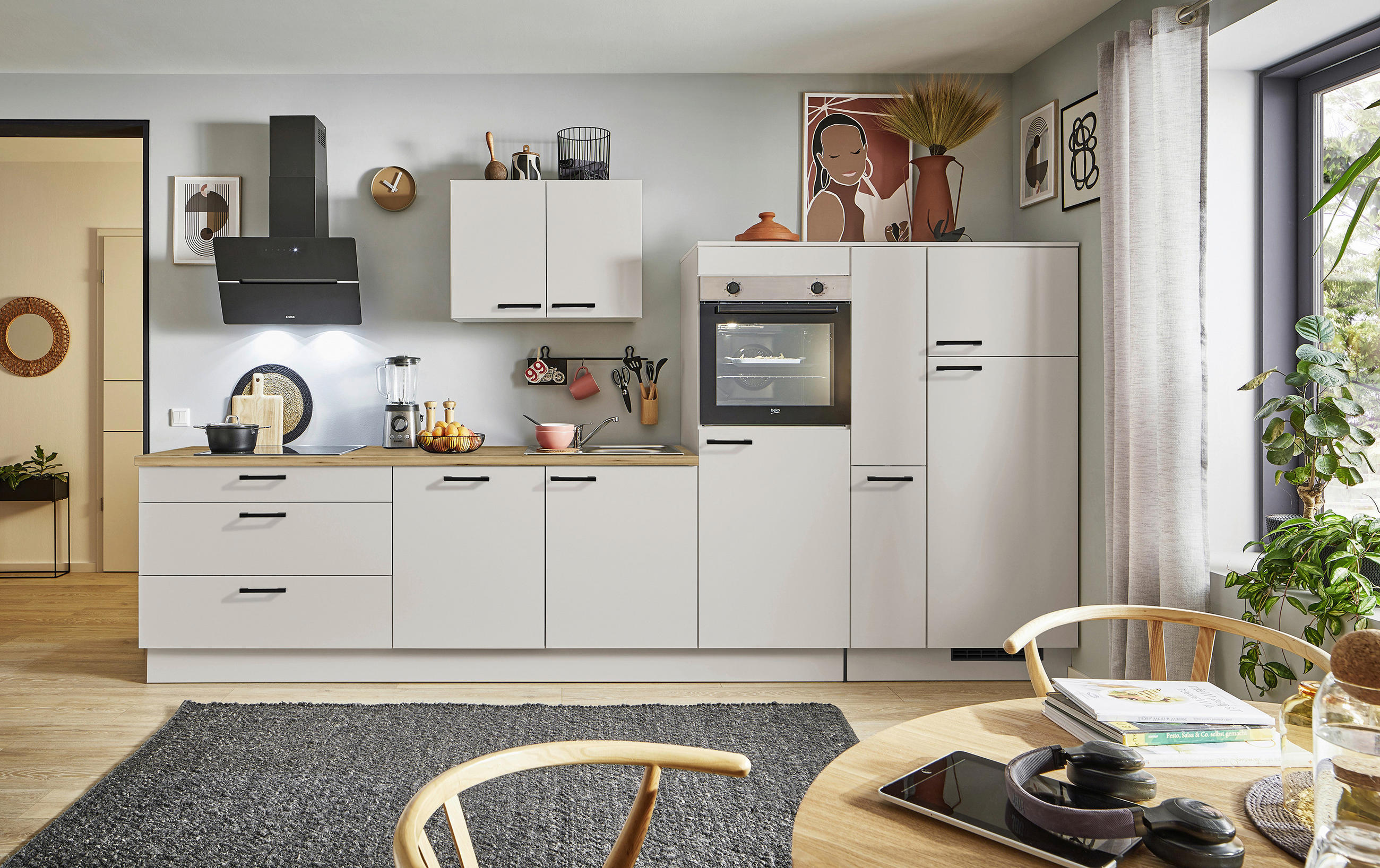 KÜCHENBLOCK PN 80 370 cm  in Eichefarben, Kaschmir  - Kaschmir/Eichefarben, Design, Holzwerkstoff/Metall (370cm) - Pino
