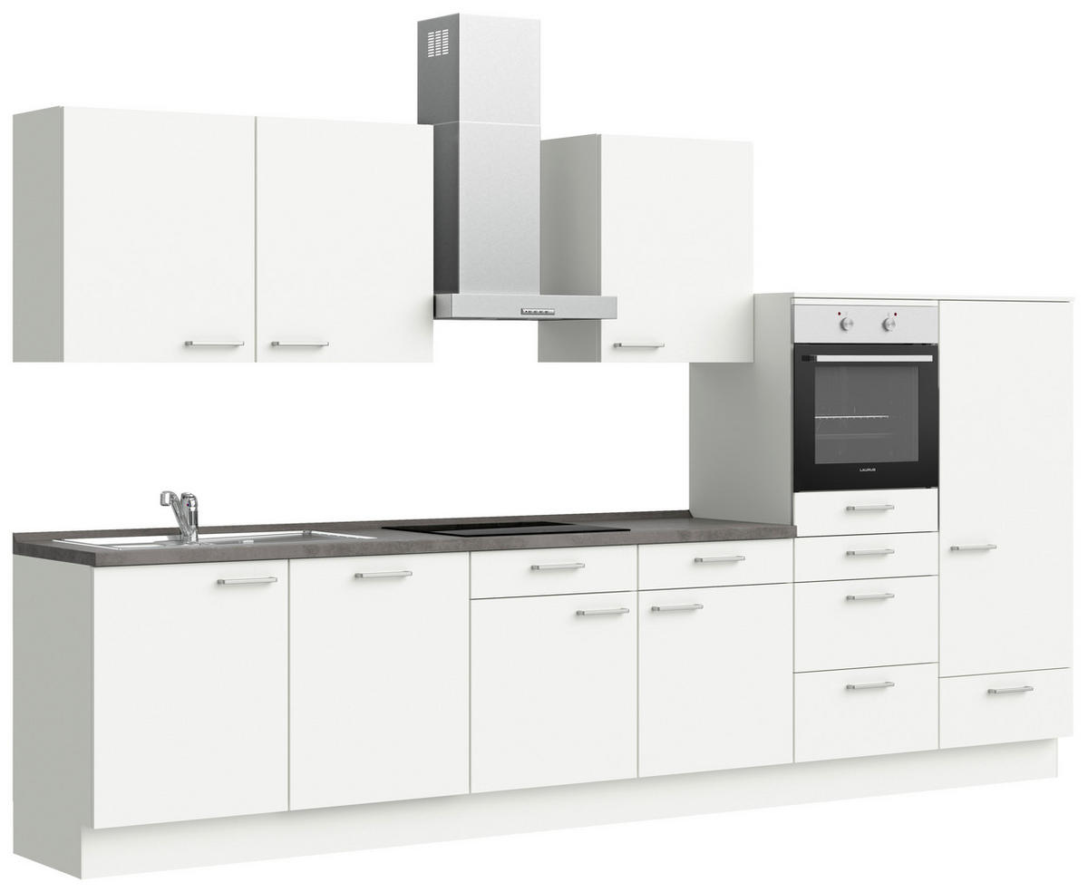 KÜCHENBLOCK 360 cm   in Weiß, Schieferfarben  - Schieferfarben/Edelstahlfarben, MODERN, Holzwerkstoff/Metall (360cm) - Nobilia