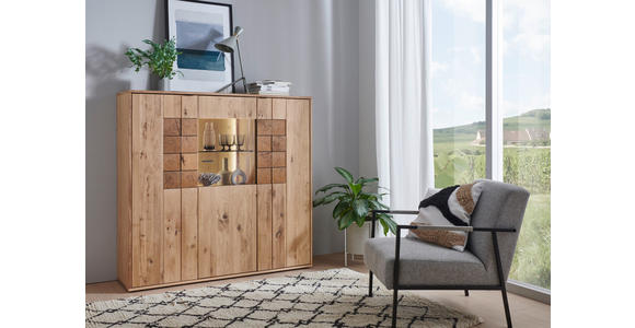 HIGHBOARD in 139,1/133,7/37,4 cm - Alteiche/Anthrazit, KONVENTIONELL, Glas/Holz (139,1/133,7/37,4cm) - Linea Natura