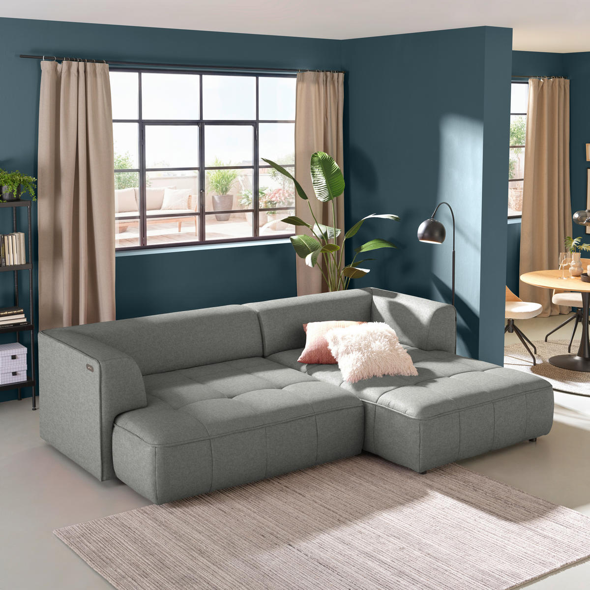 ECKSOFA Webstoff Grau  - Schwarz/Grau, Design, Kunststoff/Textil (288/188cm) - Welnova