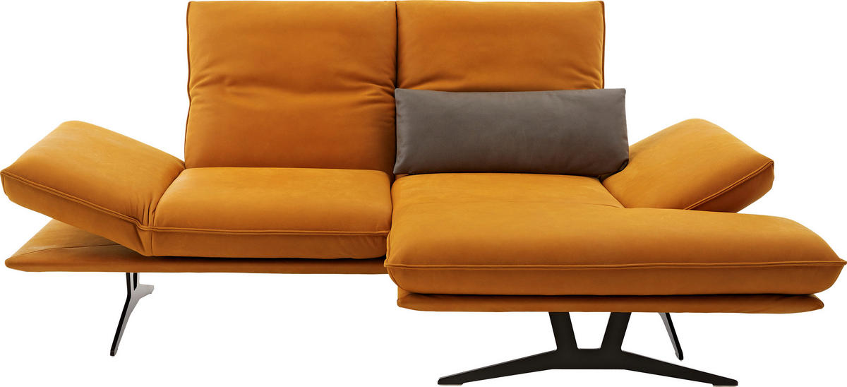 ECKSOFA in Echtleder Currygelb  - Currygelb/Schwarz, Design, Leder/Metall (210/130cm) - Dieter Knoll