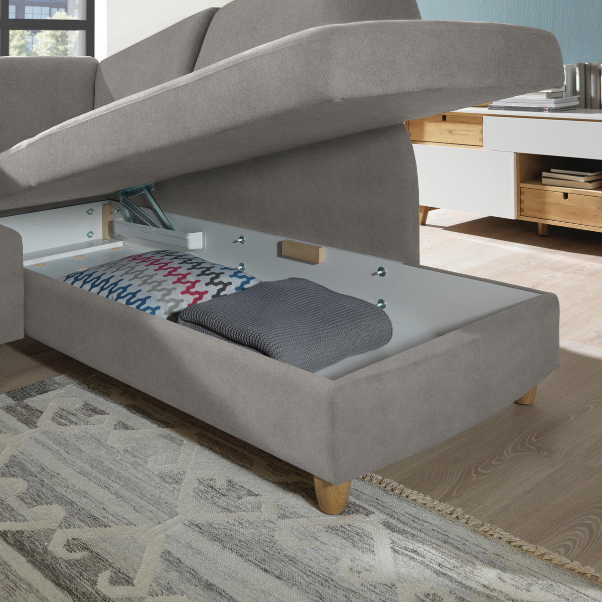 ECKSOFA in Flachgewebe Naturfarben  227/208 cm  - Eichefarben/Rot, KONVENTIONELL, Holz/Textil (227/208cm) - Sedda