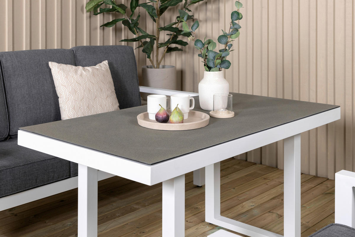 LOUNGEGARNITUR 4-teilig   Aluminium  - Weiß/Grau, Basics, Textil/Metall - Gardenson