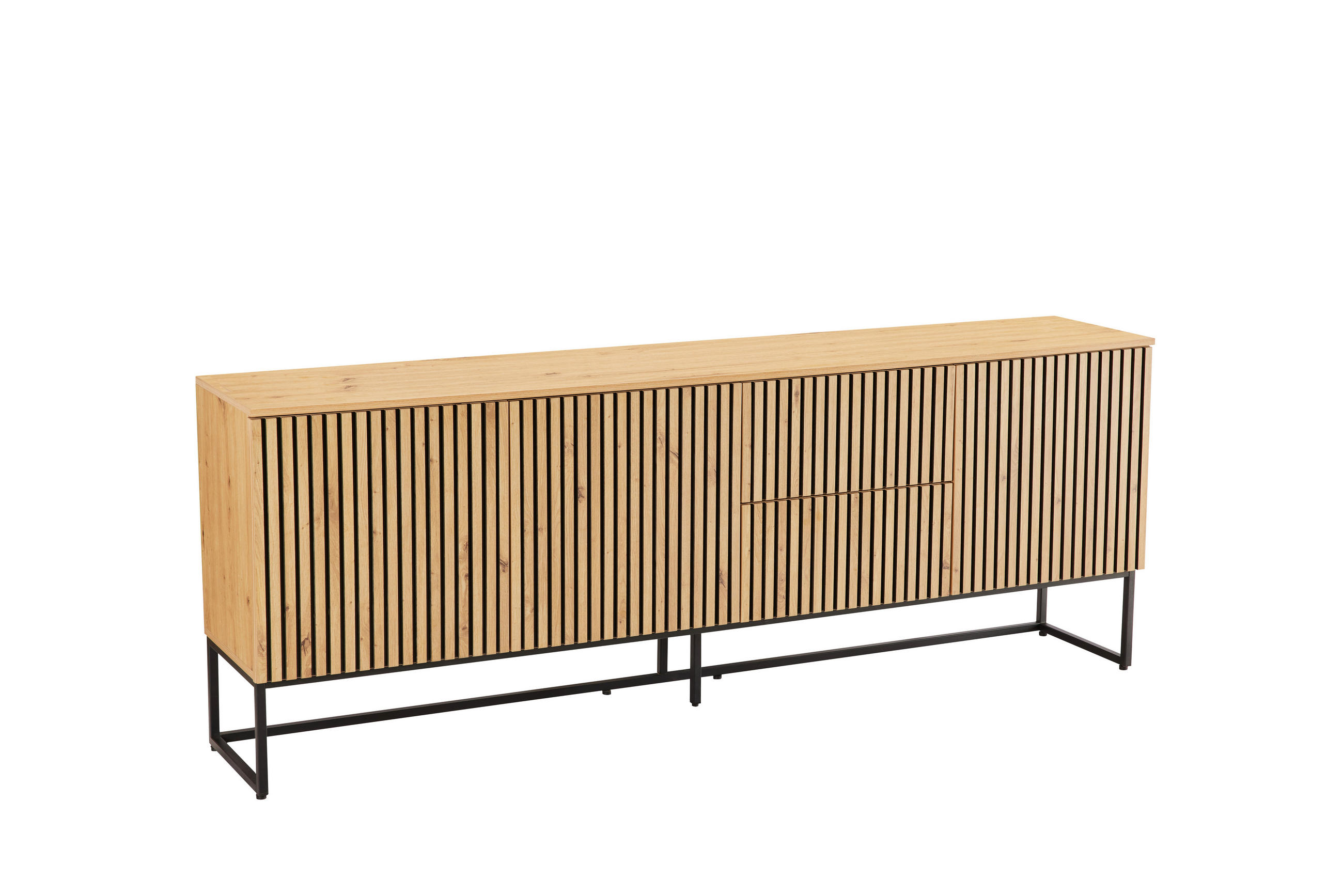 SIDEBOARD  213/80/40 cm 2 Schublade(n)  - Schwarz/Eiche Artisan, MODERN, Holzwerkstoff/Metall (213/80/40cm) - Xora