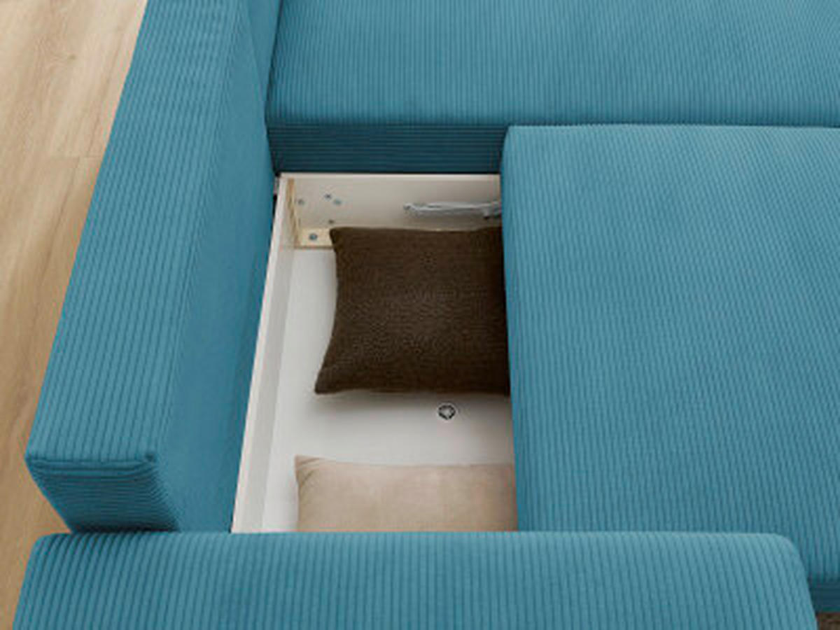 ECKSOFA Ottomane rechts  ATILLA Hellblau Cord  - Schwarz/Hellblau, MODERN, Kunststoff/Textil (244/149cm)