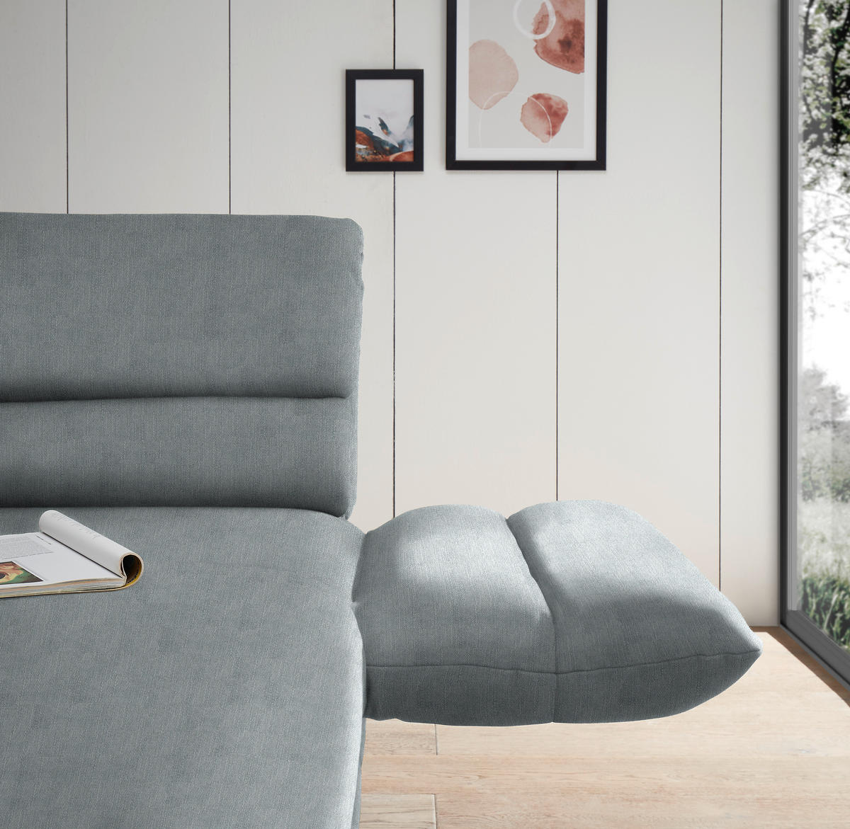 ECKSOFA in Flachgewebe Hellblau  - Schwarz/Hellblau, Design, Textil/Metall (279-327/176-217cm) - Dieter Knoll