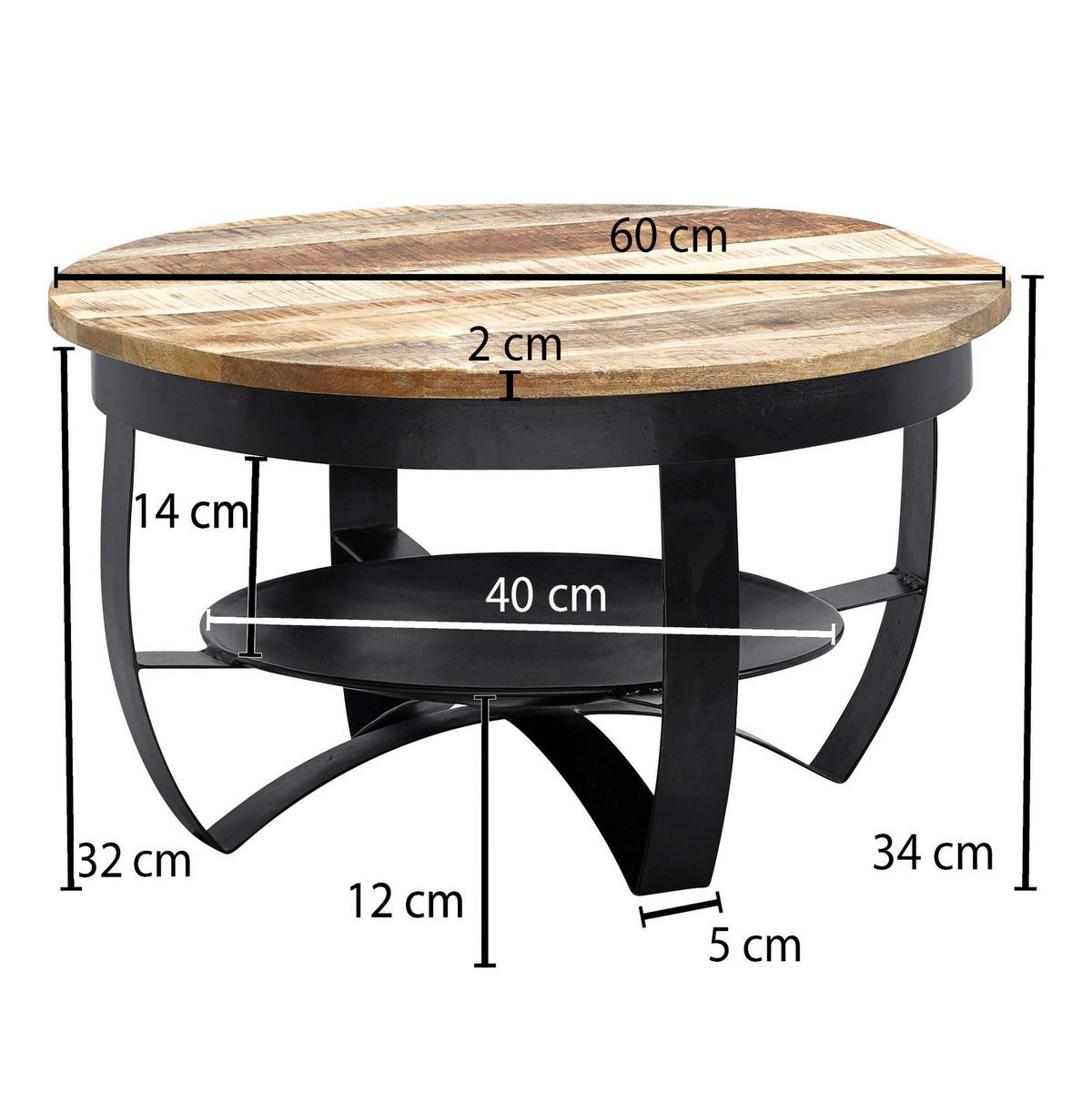COUCHTISCH in Holz 60/60/34 cm  - Schwarz/Braun, Modern, Holz/Metall (60/60/34cm) - MID.YOU