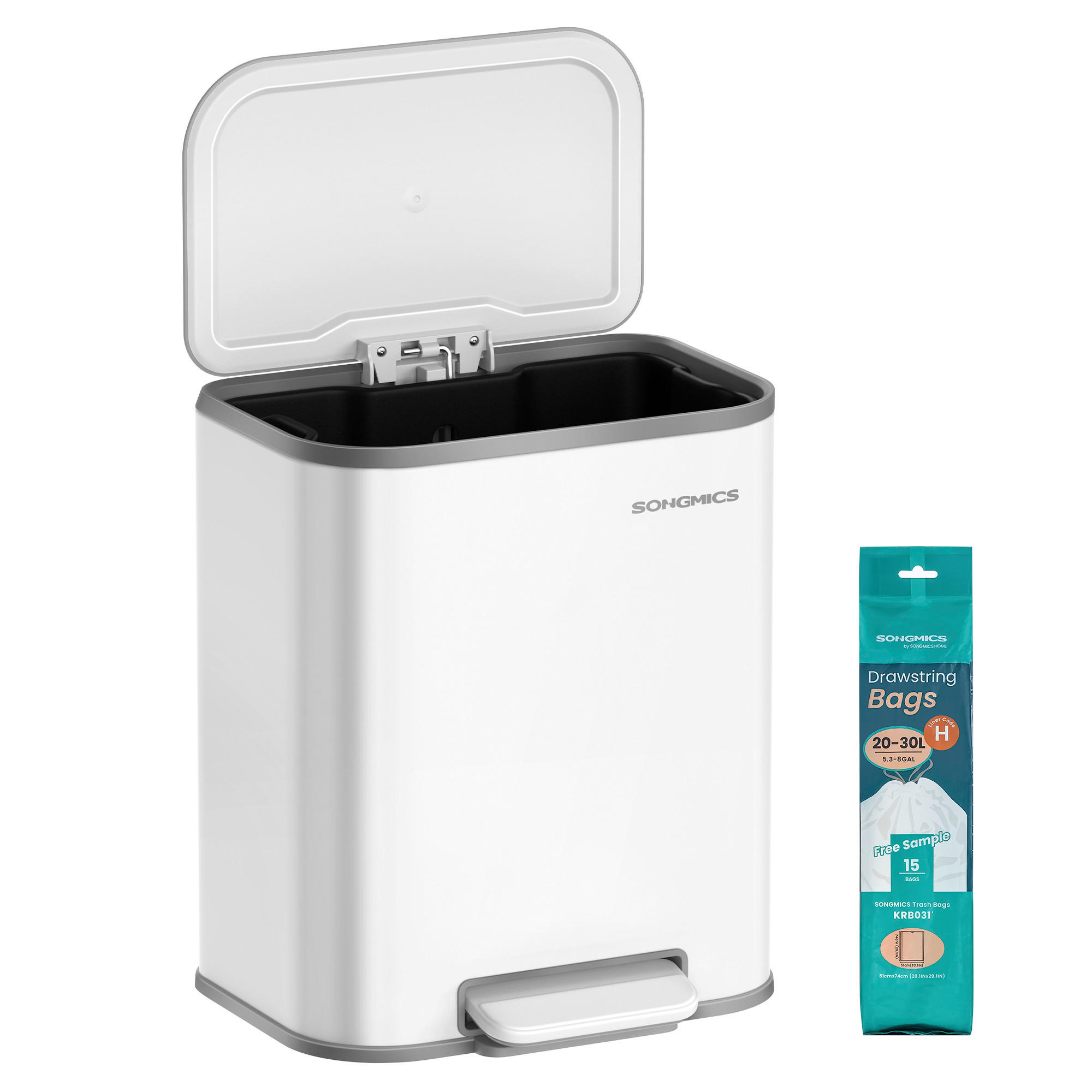 ABFALLSAMMLER 20 l  Metall, Kunststoff  - Weiß, Basics, Kunststoff/Metall (36,6/42,5/30cm)