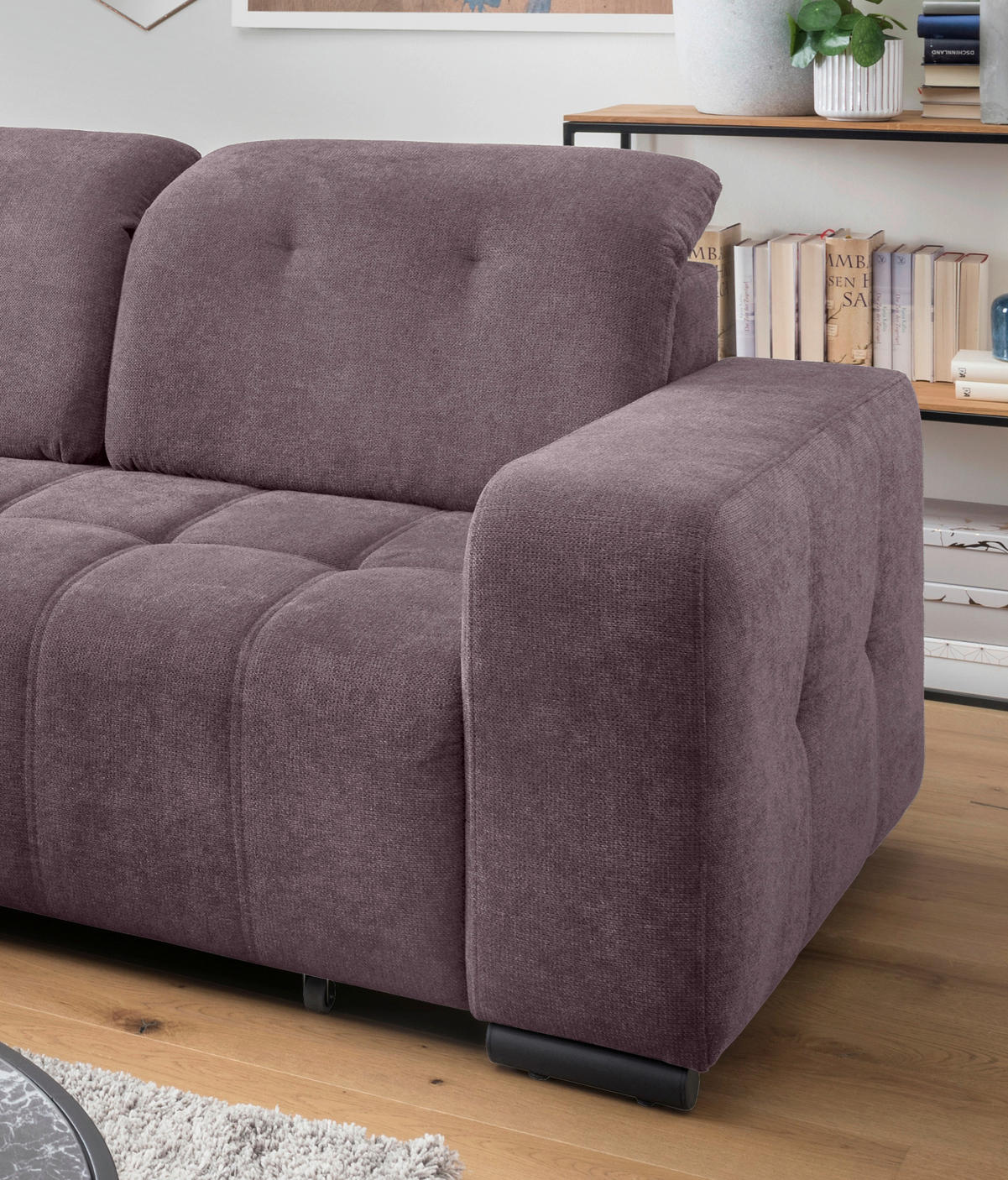 ECKSOFA VICARI Bordeaux Mikrofaser Kopfteilverstellung, Sitzvorzug  - Bordeaux/Schwarz, MODERN, Textil/Metall (185/292cm) - Livetastic