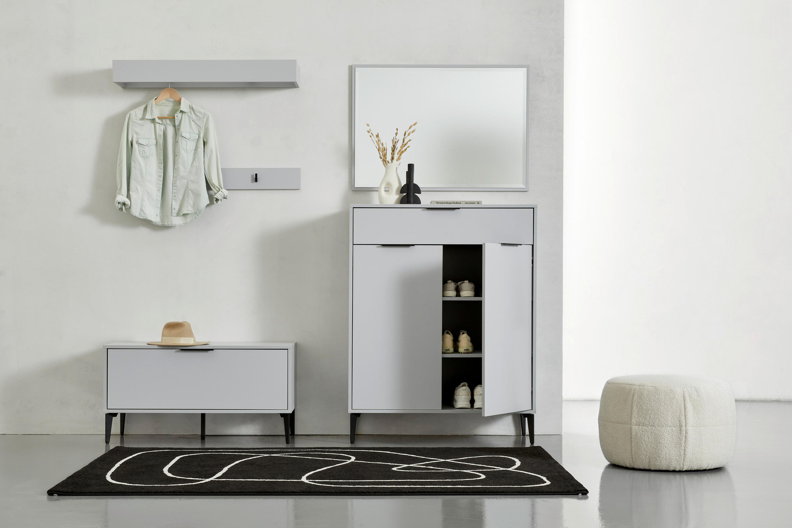 DULAP PENTRU PANTOFI 92/117/40 cm  - gri deschis/antracit, Modern, metal/material pe bază de lemn (92/117/40cm) - Voleo