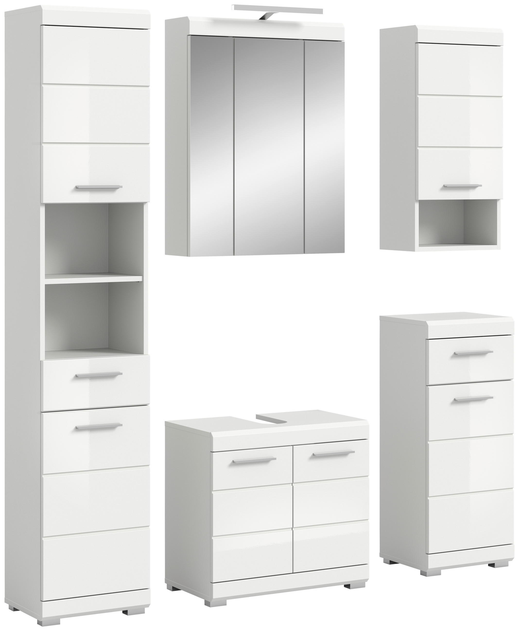 BADEZIMMER 5-teilig  in 134 cm  - Weiß Hochglanz/Silberfarben, MODERN, Glas/Holzwerkstoff (134cm) - MID.YOU