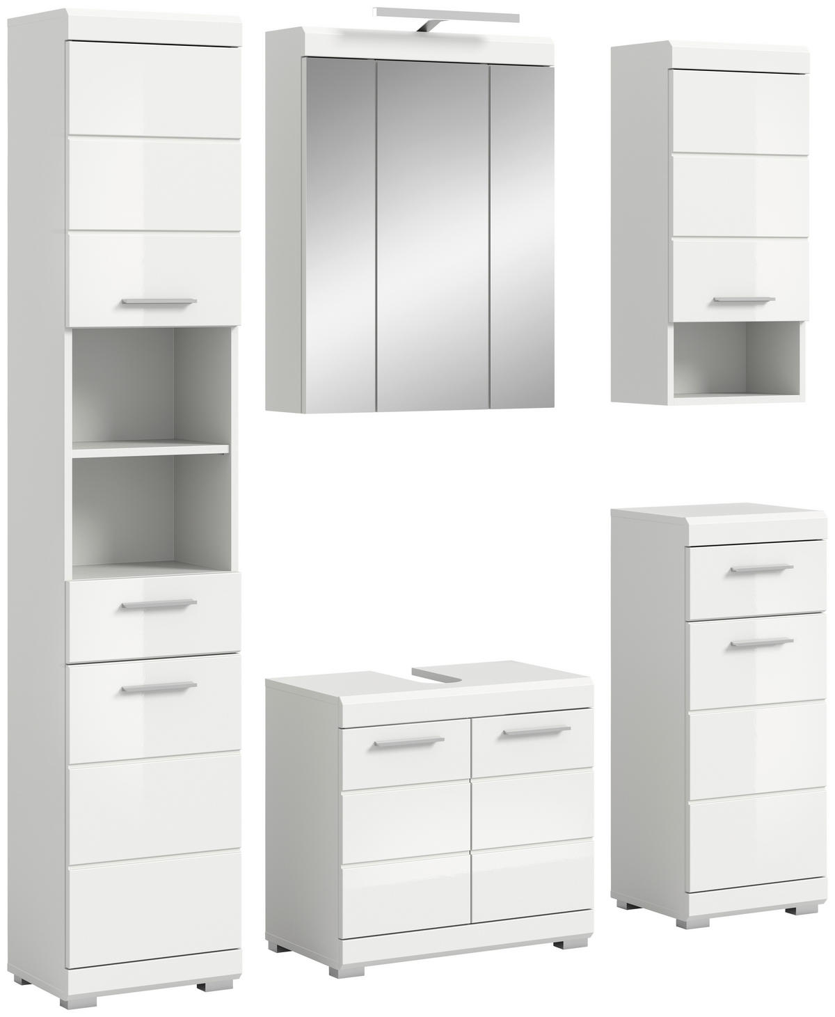 BADEZIMMER 5-teilig  in 134 cm  - Weiß Hochglanz/Silberfarben, MODERN, Glas/Holzwerkstoff (134cm) - MID.YOU