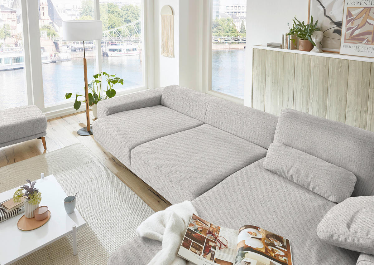 ECKSOFA in Flachgewebe Ecru  - Wildeiche/Ecru, Design, Holz/Textil (334/193cm) - Niels Andersson