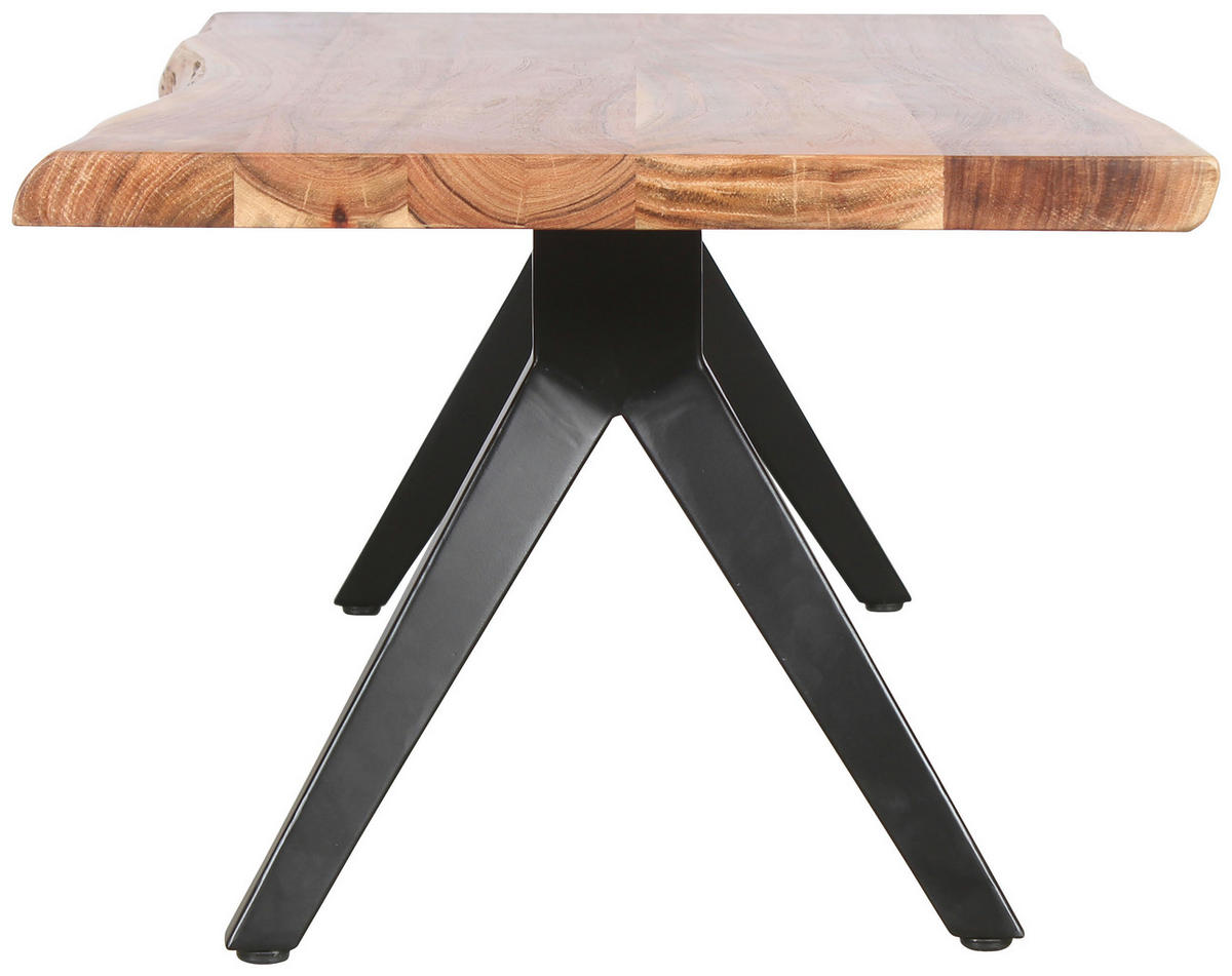 COUCHTISCH Akazie vollmassiv rechteckig Akaziefarben, Schwarz  - Schwarz/Akaziefarben, Design, Holz/Metall (115/37/60cm) - Livetastic