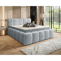 BOXBETT 200/200 cm,  in Hellgrau, gepolstertes Kopfteil, Bettkasten, Topper, Matratzen, H3 + H3 = fest  - Hellgrau/Schwarz, MODERN, Kunststoff/Textil (200/200cm) - Xora