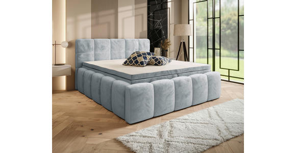 BOXBETT 200/200 cm,  in Hellgrau, gepolstertes Kopfteil, Bettkasten, Topper, Matratzen, H3 + H3 = fest  - Hellgrau/Schwarz, MODERN, Kunststoff/Textil (200/200cm) - Xora