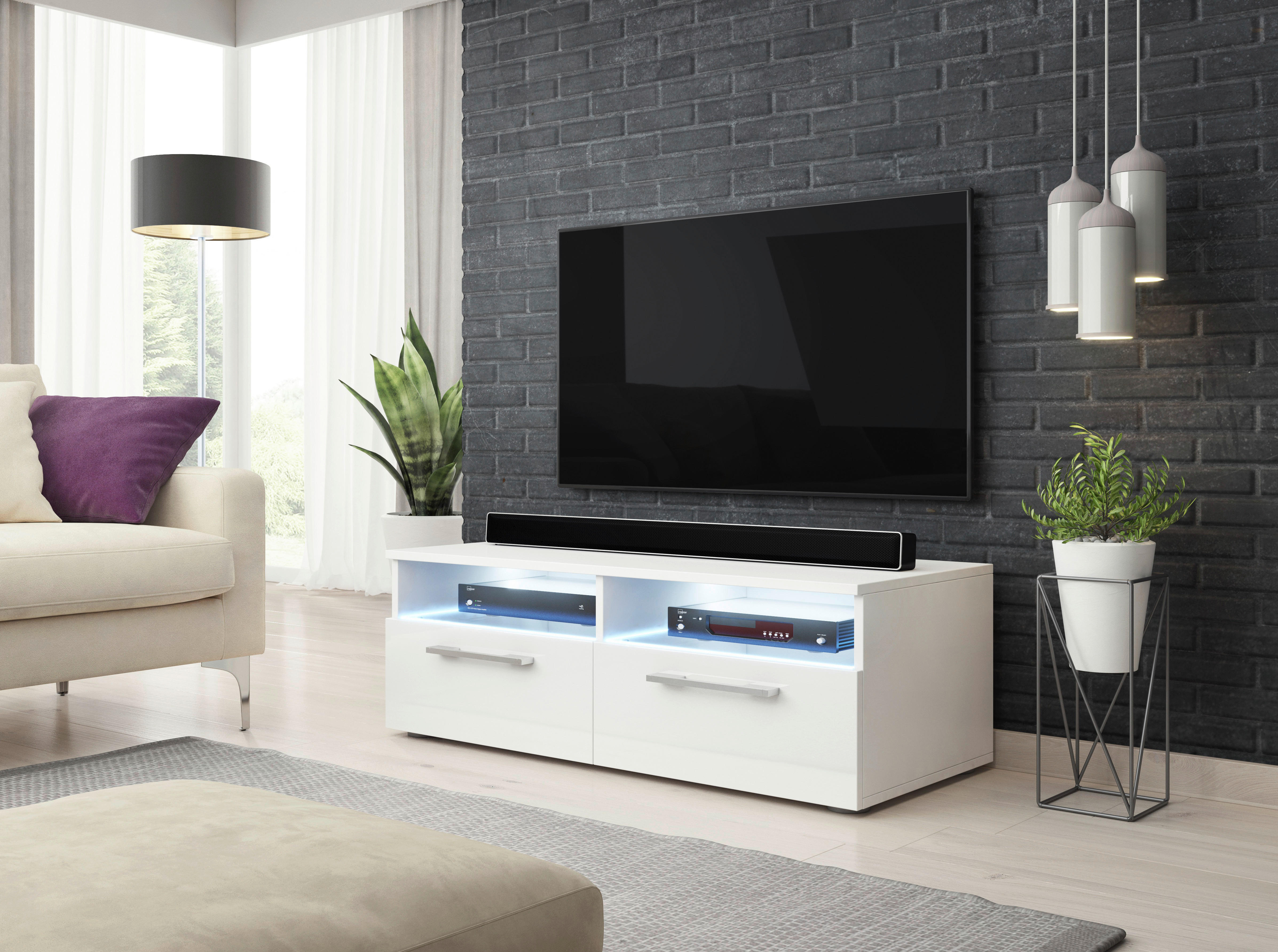 TV-BÄNK 100/35/46 cm  - vit/aluminiumfärgad, Design, glas/träbaserade material (100/35/46cm) - MID.YOU