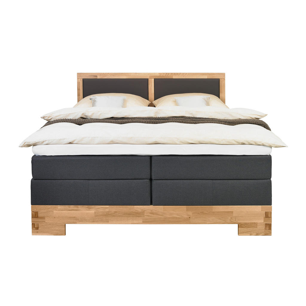 Thumbnail - Linea Natura Boxspringbett, Braun, Eiche, Textil, Wildeiche, massiv, H2 + H3, Höhe ca. 20 cm, 180x200 cm, in verschieden...