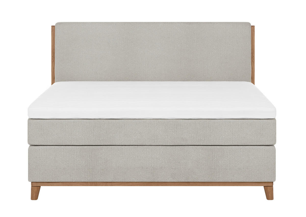 BOXSPRINGBETT 160/200 cm,  in Greige, Matratze, Topper, H5 + H5 = hart  - Greige/Eichefarben, KONVENTIONELL, Holz/Textil (160/200cm) - Welnova