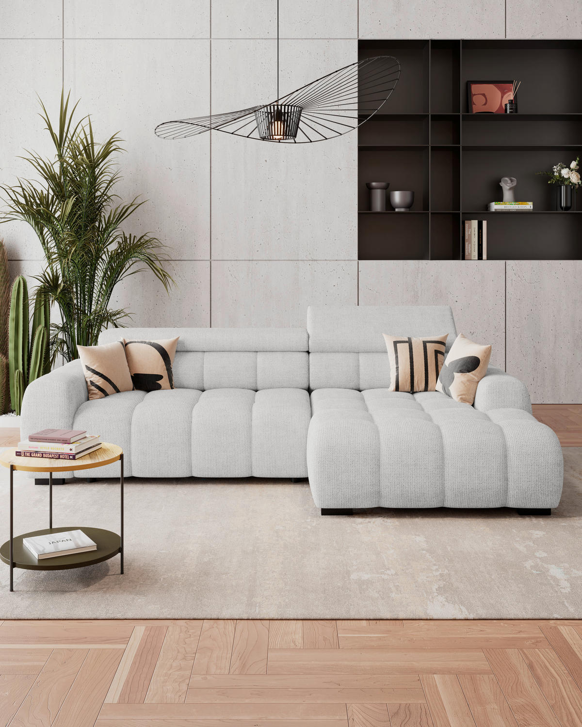 ECKSOFA Greige Webstoff  - Greige/Schwarz, Trend, Kunststoff/Textil (285/168cm) - Livetastic