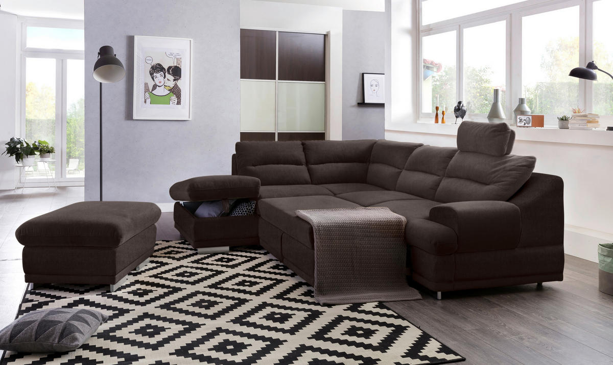 WOHNLANDSCHAFT in Velours Braun  - Chromfarben/Braun, KONVENTIONELL, Textil/Metall (217/264cm) - MID.YOU