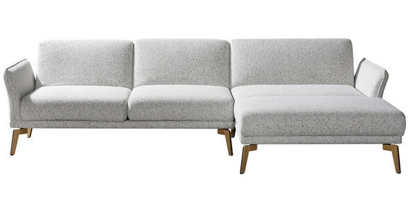 ECKSOFA Creme, Hellgrau Flachgewebe  - Eichefarben/Creme, Design, Holz/Textil (289/164cm) - Valnatura