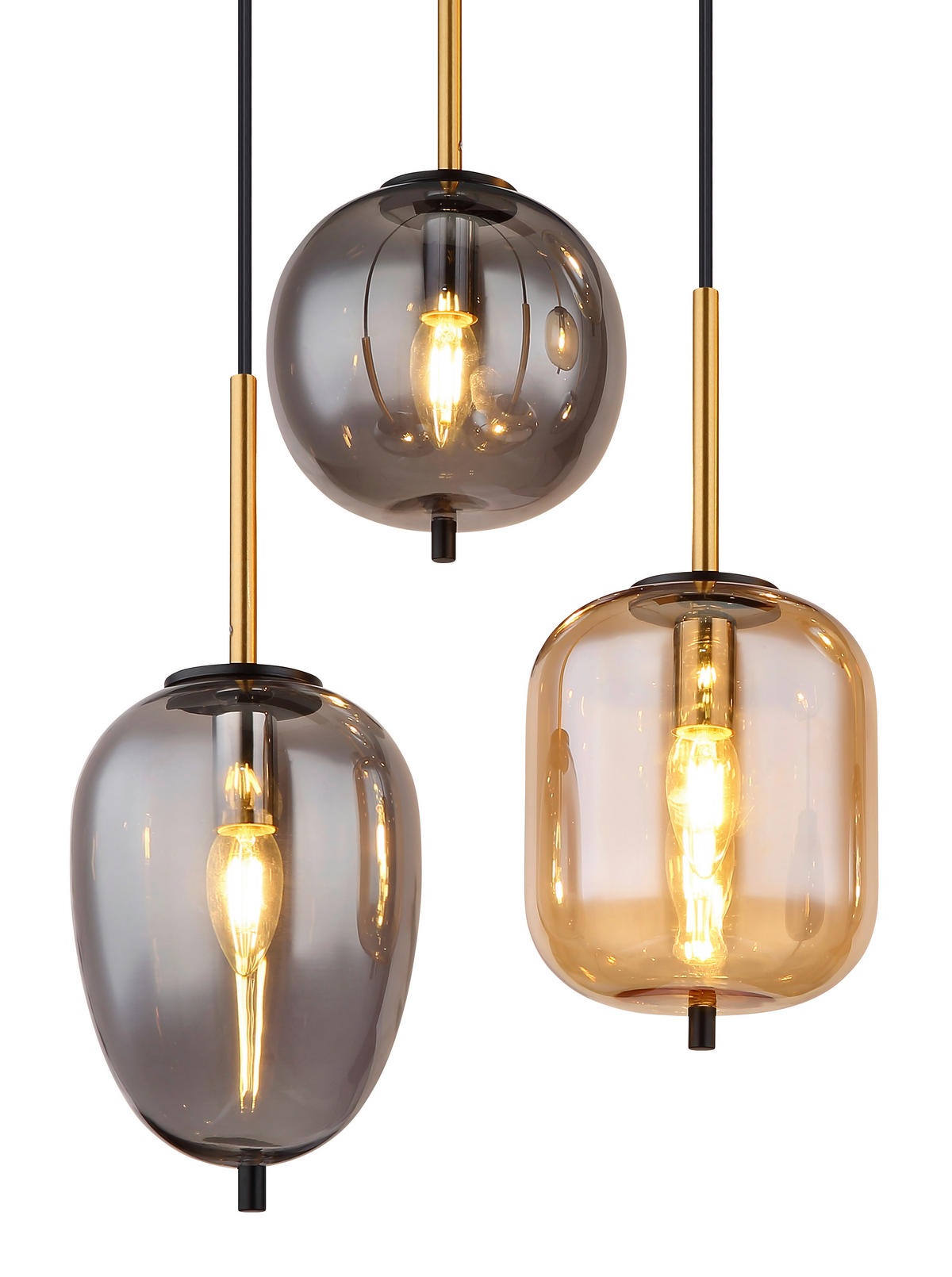 HÄNGELEUCHTE 80/34/120 cm    - Messingfarben/Schwarz, Design, Glas/Metall (80/34/120cm) - Globo