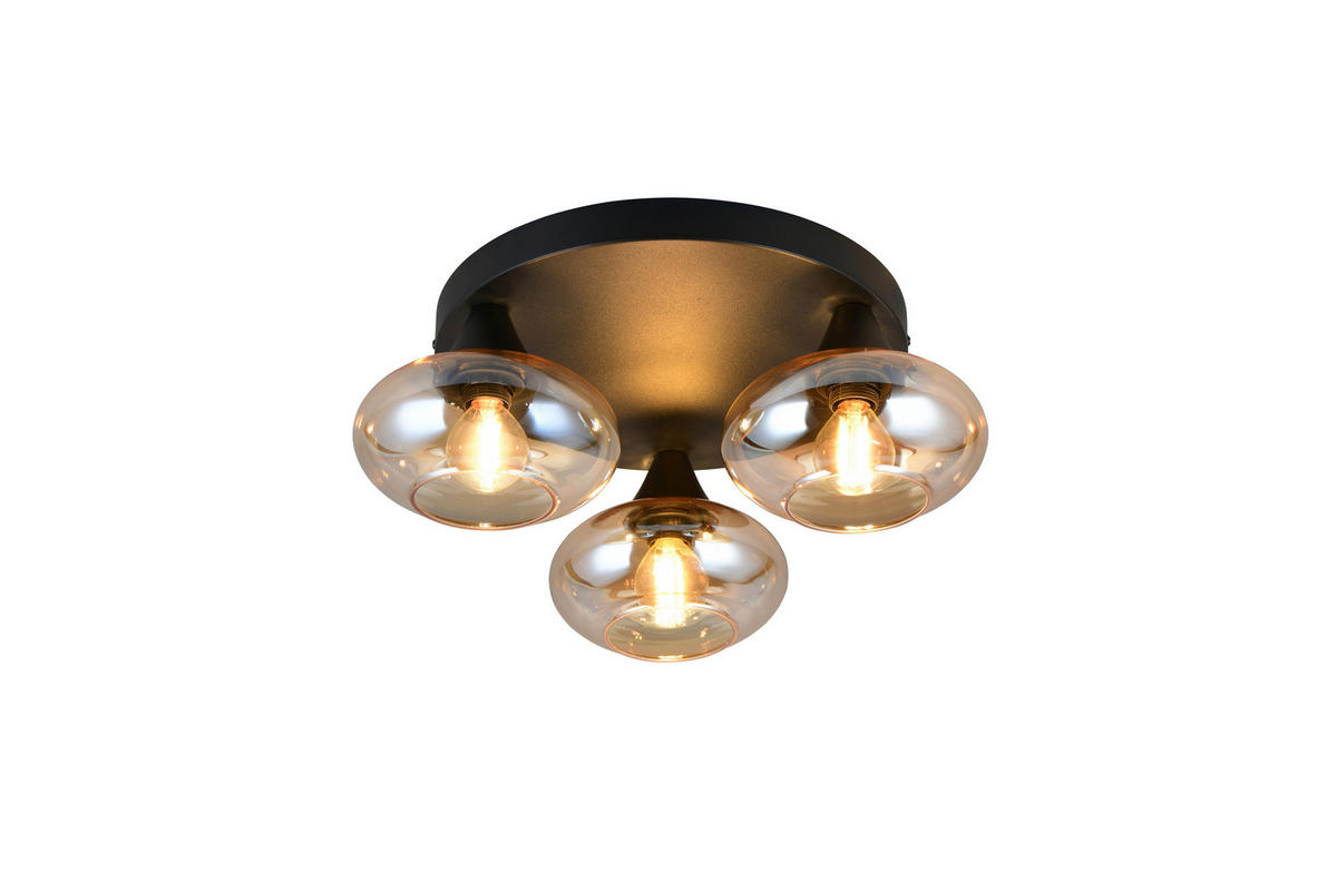 PLAFONIERĂ - negru/maro deschis, Trend, sticlă/metal (39,0/15,0cm)