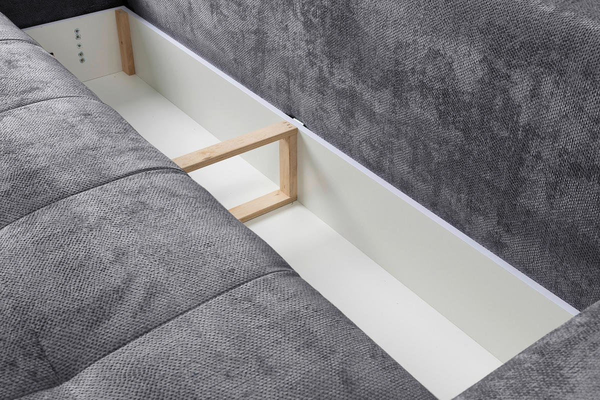 SCHLAFSOFA ELMA Struktur Dunkelgrau  inkl. Rückenkissen, Nierenkissen, Armlehnenkissen, Rücken echt  - Dunkelgrau/Schwarz, KONVENTIONELL, Holz/Kunststoff (280/73-93/107cm) - Livetastic