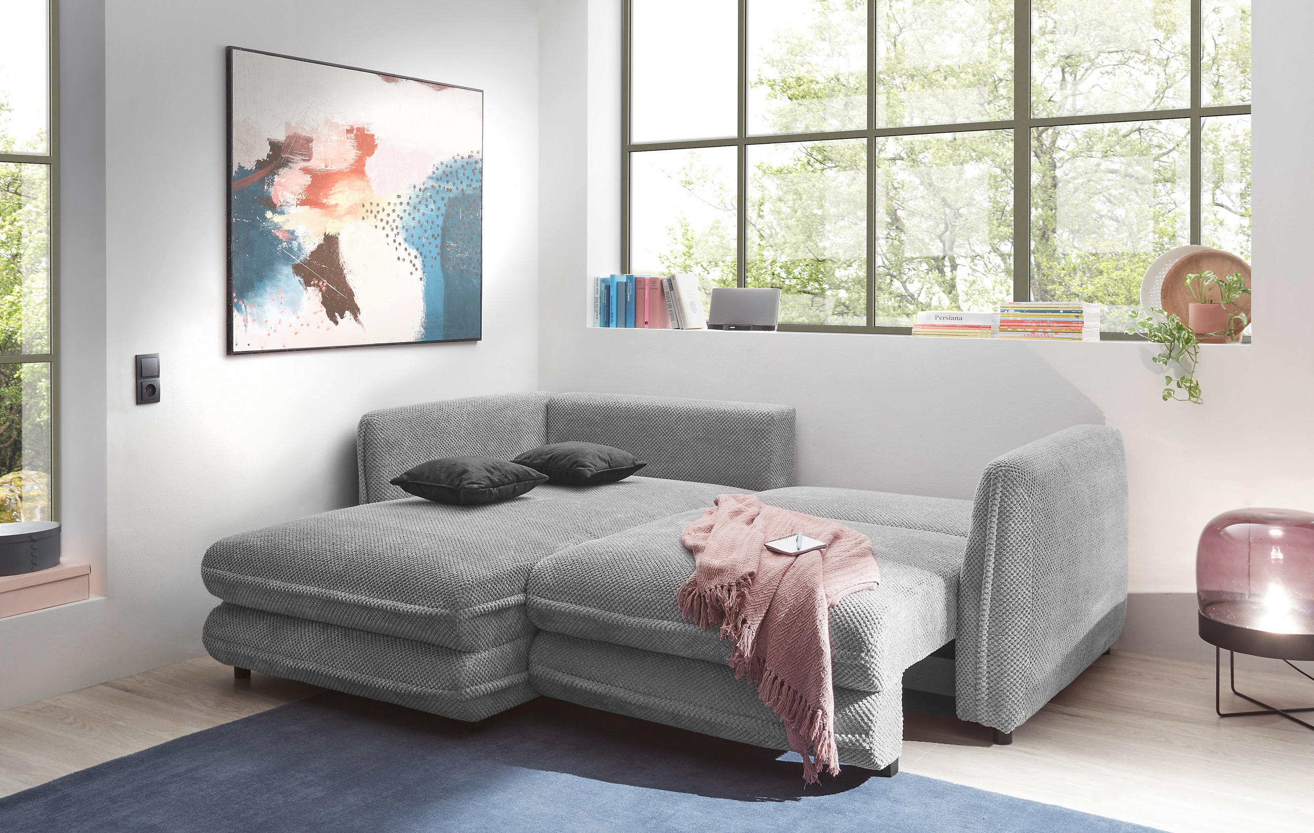 ECKSOFA in Mikrovelours Grau  - Schwarz/Grau, Konventionell, Kunststoff/Textil (240/192cm) - MID.YOU