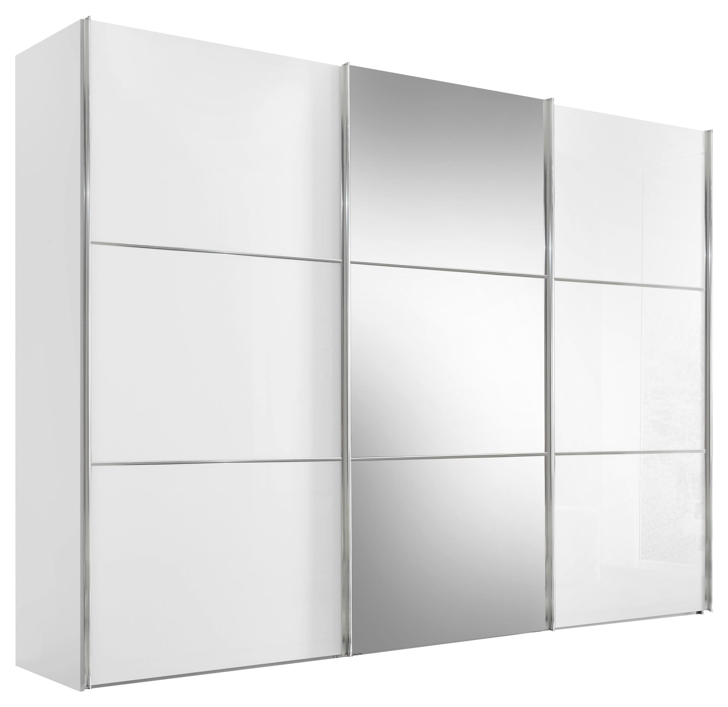 SCHWEBETÜRENSCHRANK 280/222/68 cm 3-türig Weiß  - Chromfarben/Weiß, KONVENTIONELL, Glas/Holzwerkstoff (280/222/68cm) - Moderano