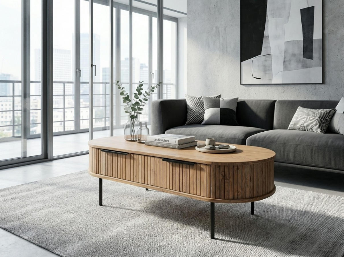 COUCHTISCH Akazie massiv Grau  - Grau, KONVENTIONELL, Holz/Metall (118/40/60cm) - Livetastic