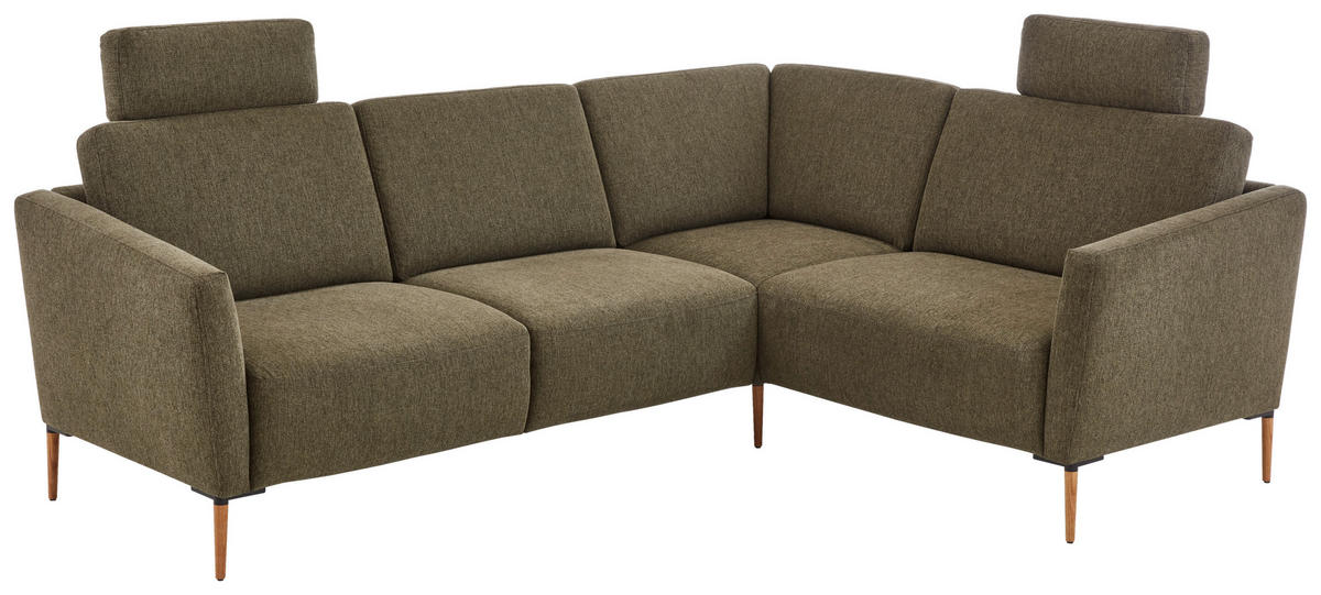 ECKSOFA in Flachgewebe Olivgrün  238/186 cm  - Eichefarben/Olivgrün, Design, Holz/Textil (238/186cm) - Valnatura
