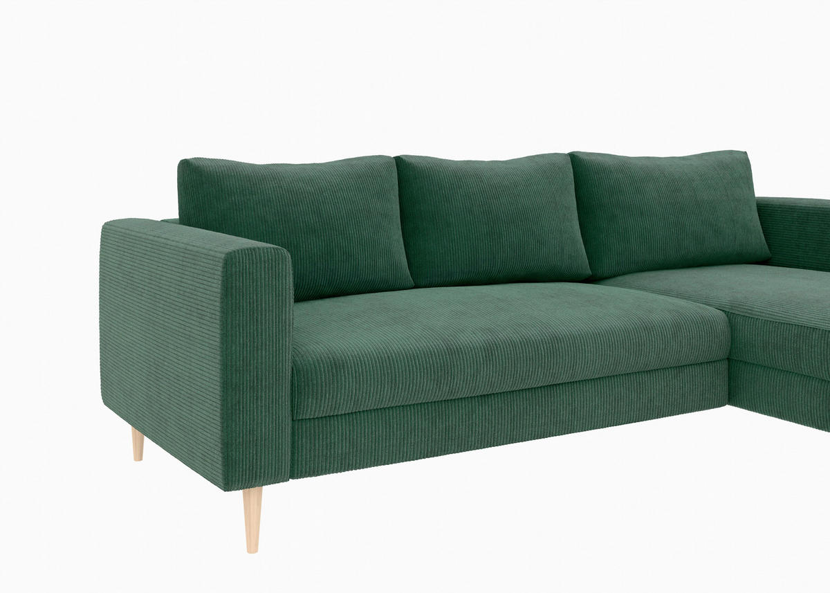 ECKSOFA Dunkelgrün Cord  - Dunkelgrün/Buchefarben, MODERN, Holz/Textil (232/161cm) - Trendmanufaktur
