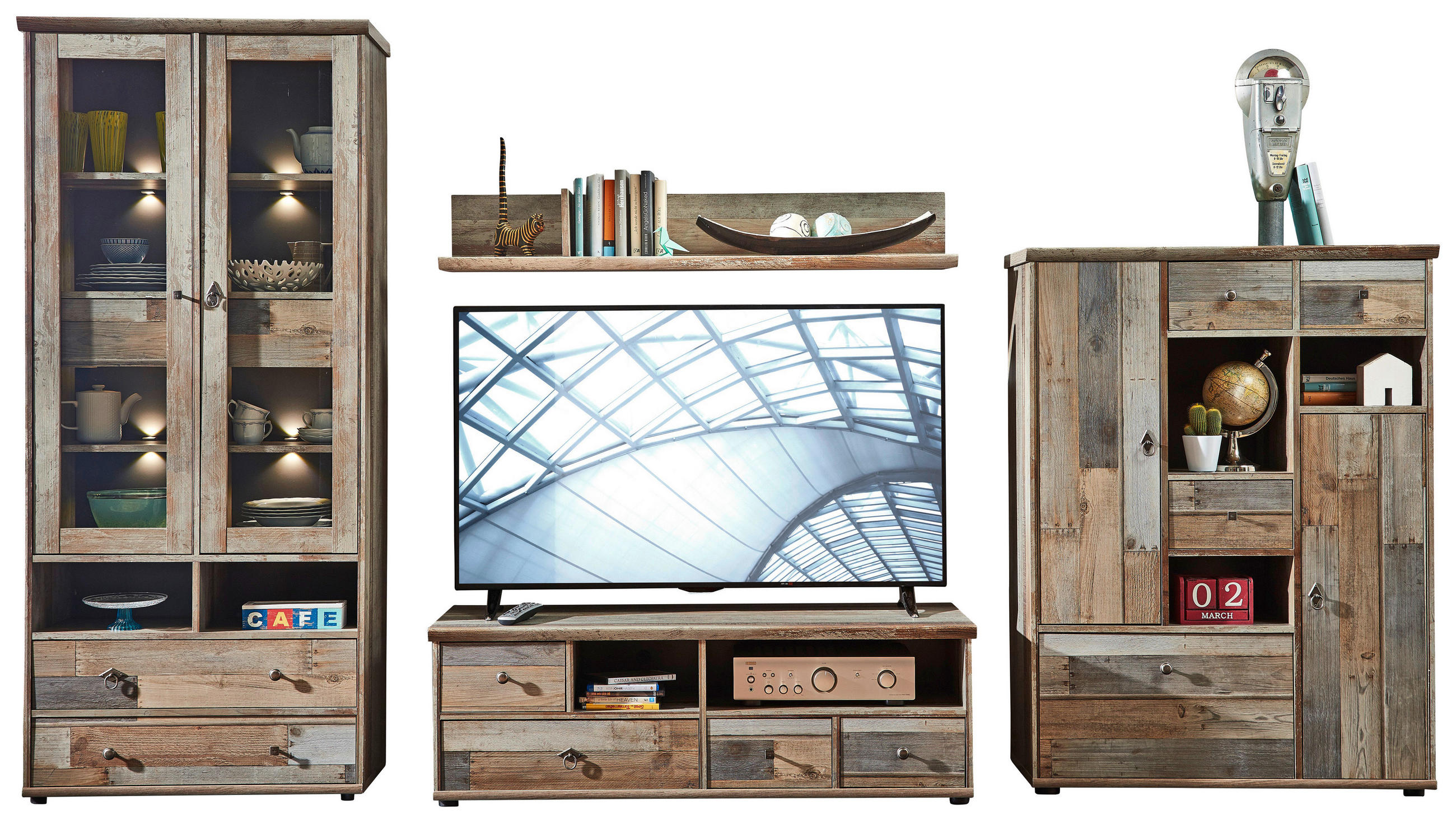 WOHNWAND 342/188/52 cm in - Messingfarben/Schwarz, KONVENTIONELL, Glas/Holzwerkstoff (342/188/52cm) - Livetastic