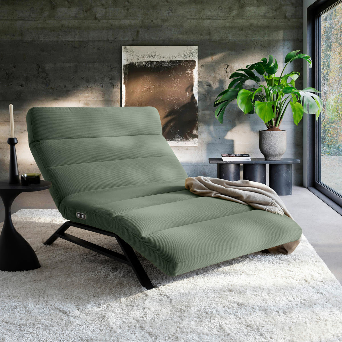 RELAXLIEGE Feincord Olivgrün  - Schwarz/Olivgrün, Design, Textil/Metall (120/54-113/158-198cm) - Pure Home Lifestyle