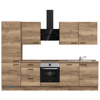 BUCĂTĂRIE FĂRĂ ELECTROCASNICE  - stejar închis la culoare/negru, Modern, metal/material pe bază de lemn (300cm) - Nobilia