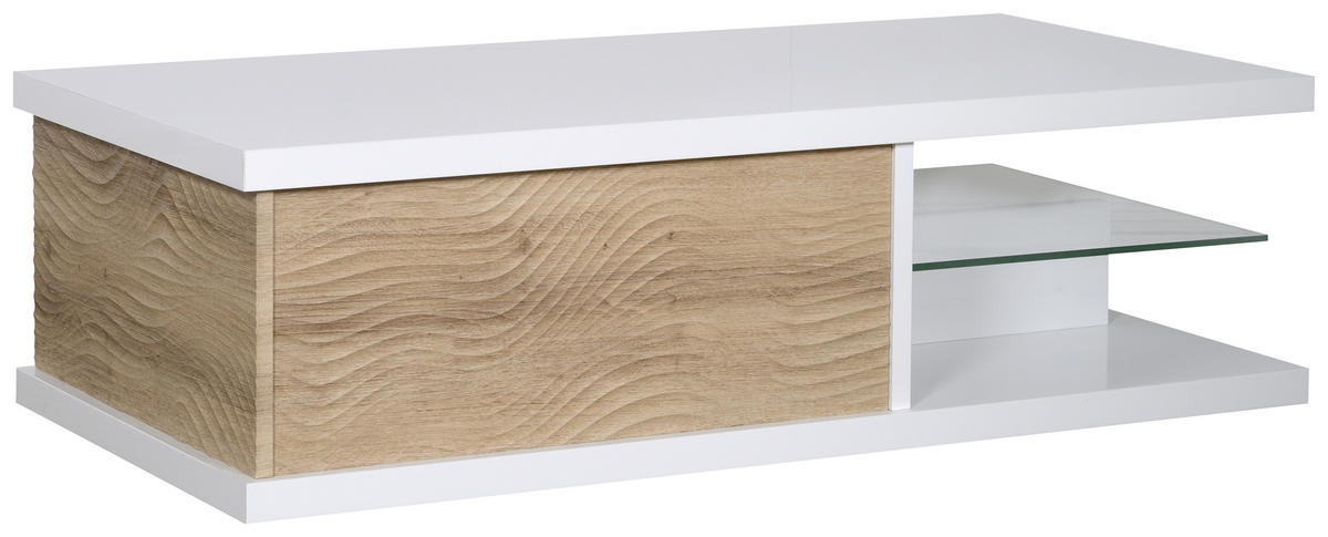 COUCHTISCH in Glas, Holzwerkstoff 120/60/37 cm  - Eichefarben/Weiß, Design, Glas/Holzwerkstoff (120/60/37cm) - Carryhome