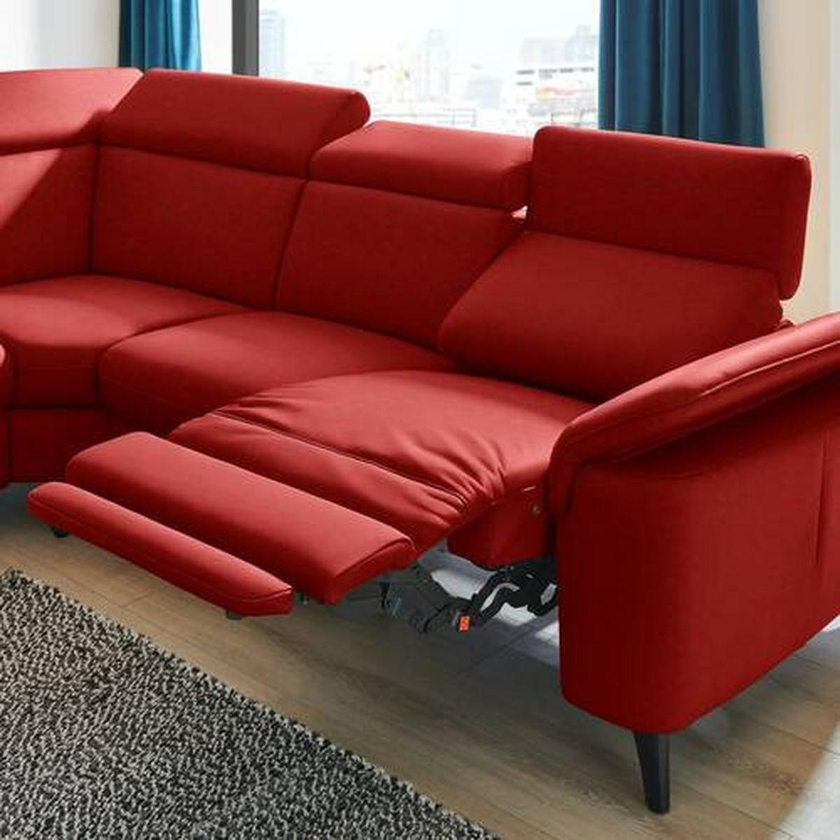 ECKSOFA in Echtleder Rot  - Rot/Schwarz, Design, Leder/Metall (239/285cm) - Cantus
