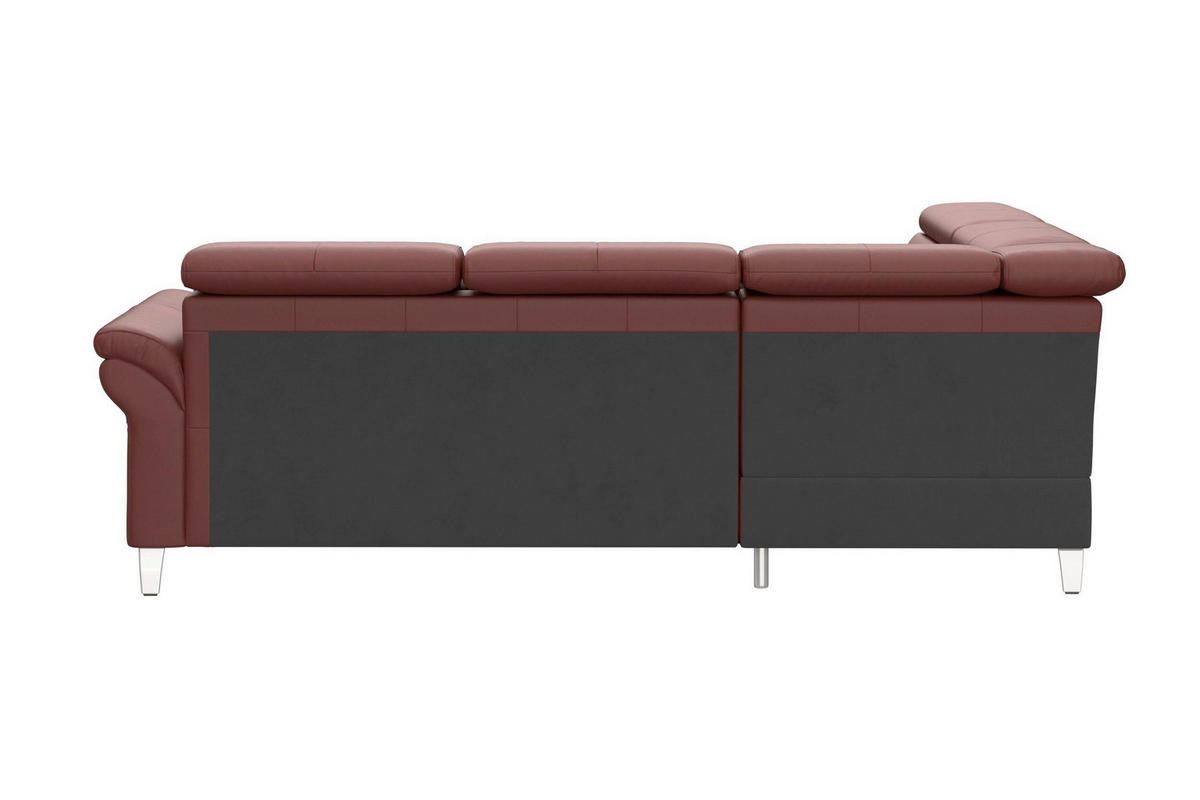 ECKSOFA ARNGAST E Rotbraun Kombination Echtleder/Stoff Mikrofaser Bettkasten, Kopfteilverstellung  - Chromfarben/Rotbraun, Basics, Leder/Textil (194/245cm) - Sit & More